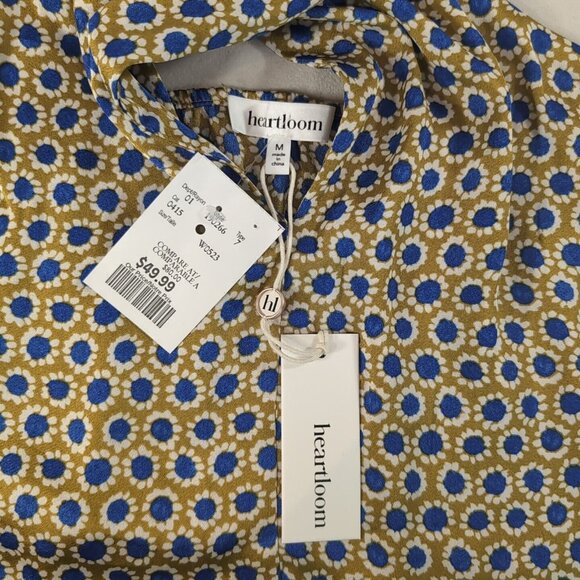 Heartloom Cross Halter Tank Top V-Neck Floral FLower Gold Yellow Blue M Medium - Picture 6 of 10